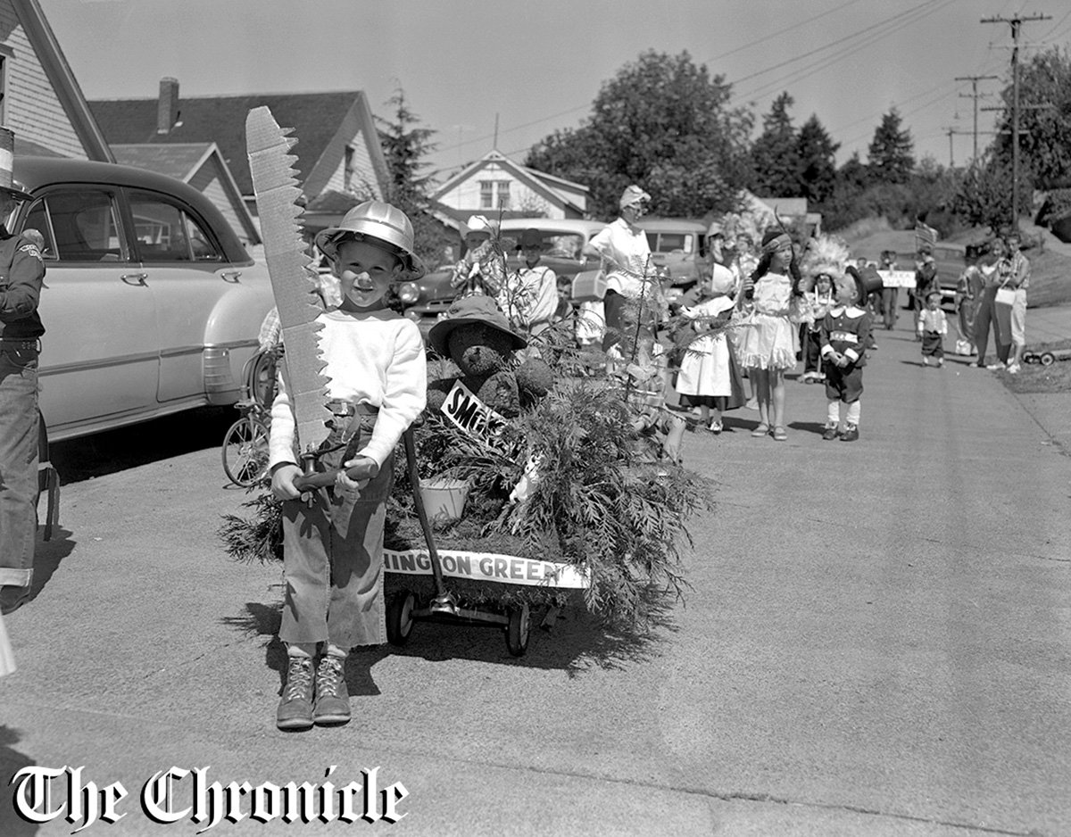 From the August 1959 Chronicle archives: “BOY’S SWEEPSTAKES winner in the second annual Chehalis Active club Kid’s Day Parade Saturday was Gary Benny, 7 and a half, son of Mr. and Mrs. Al Benny of Chehalis. Gary’s “Keep Washington Green” entry included a miniature replica of “Smokey” the Bear. He also was awarded first prize in the wheels division of the parade. - Chronicle Staff Photo.”